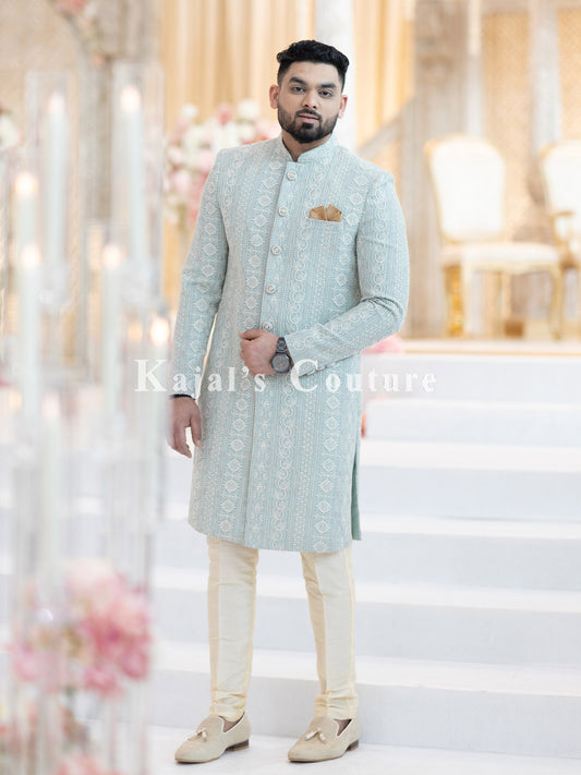 Pastel Blue Luckowi Sherwani