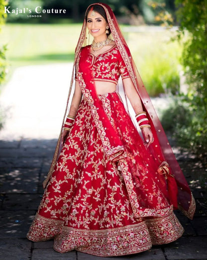 Red Floral Bridal Lehenga - Couture Collection