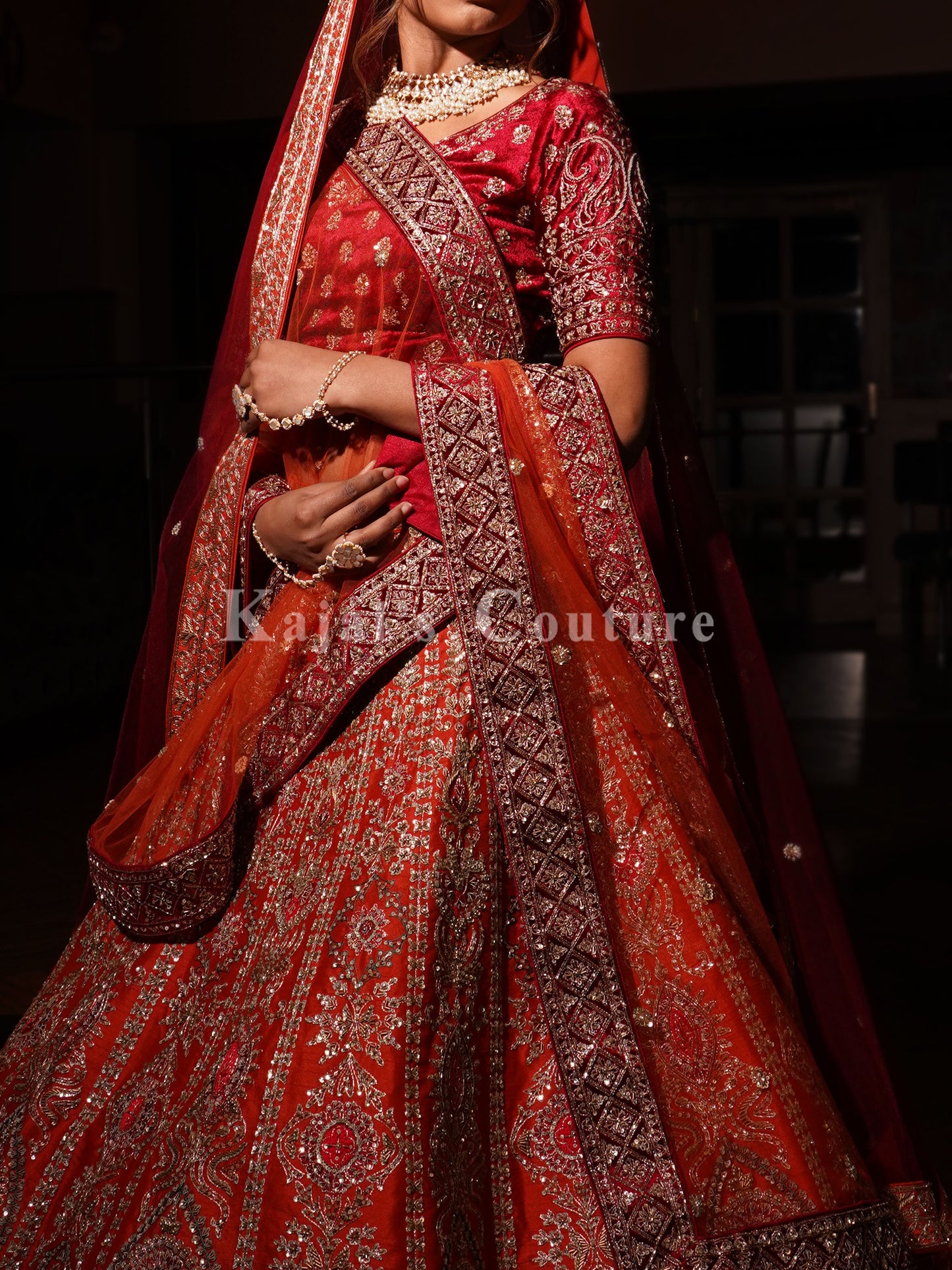 Burnt Orange & Wine Velvet Bridal Lehenga - Couture Collection