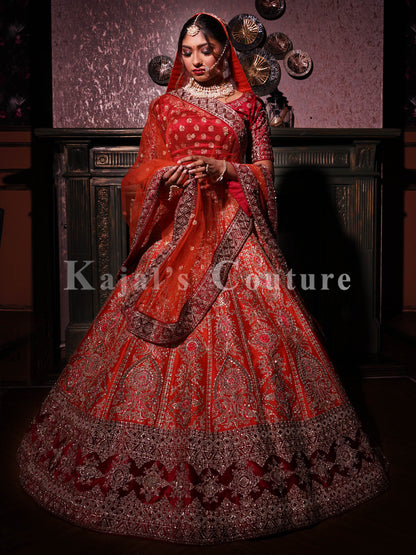 Burnt Orange & Wine Velvet Bridal Lehenga - Couture Collection