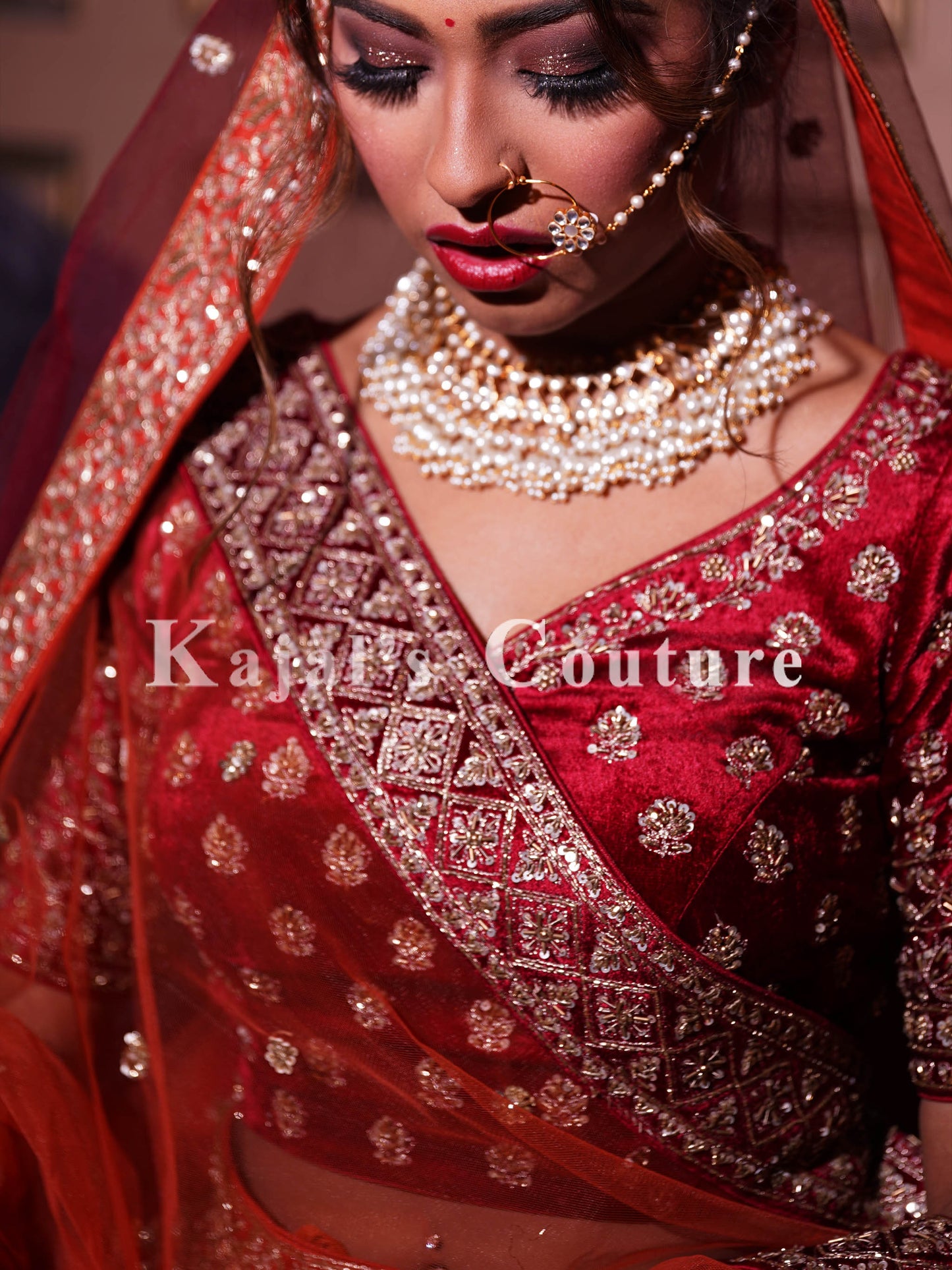 Burnt Orange & Wine Velvet Bridal Lehenga - Couture Collection