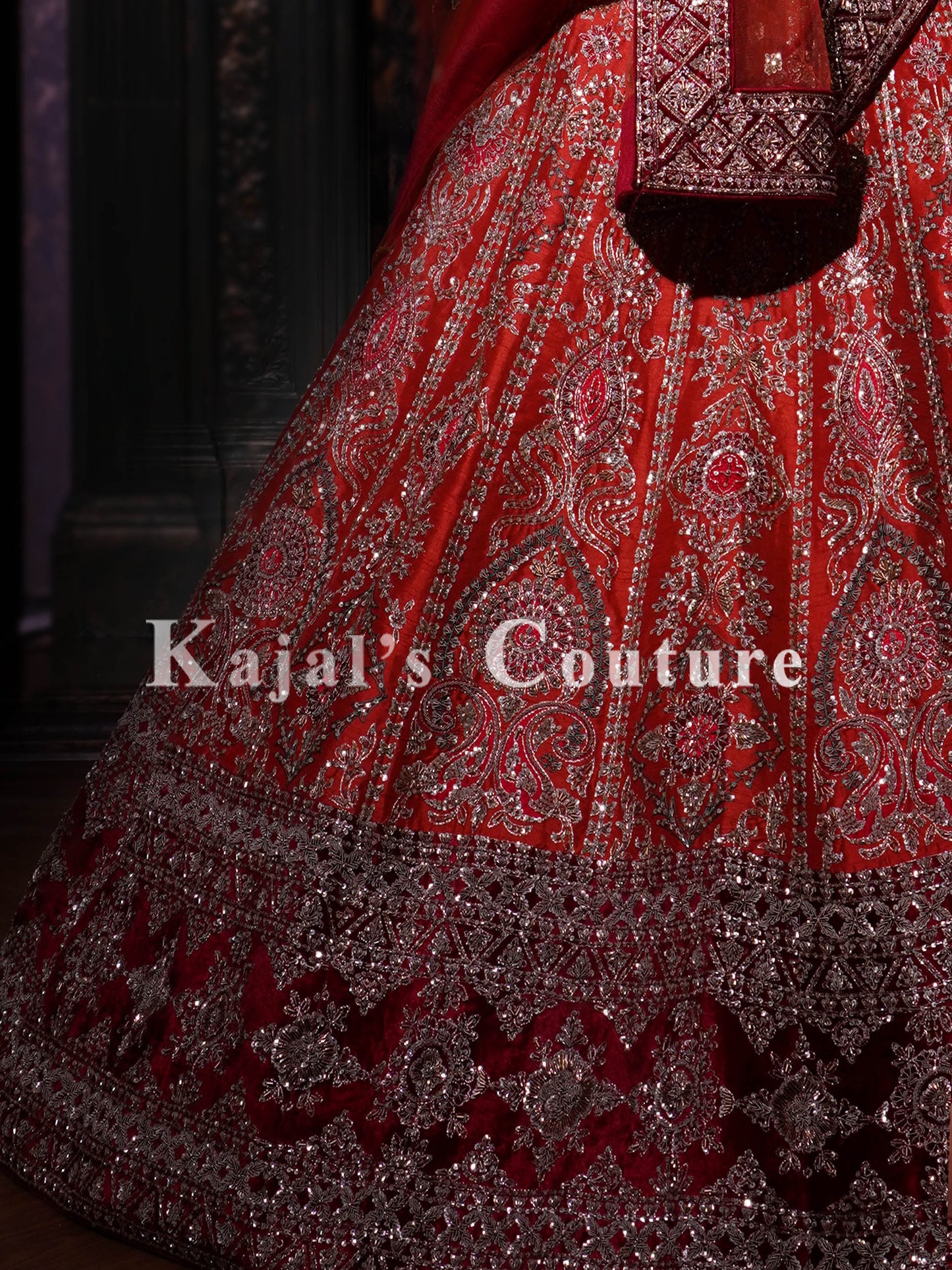 Burnt Orange & Wine Velvet Bridal Lehenga - Couture Collection