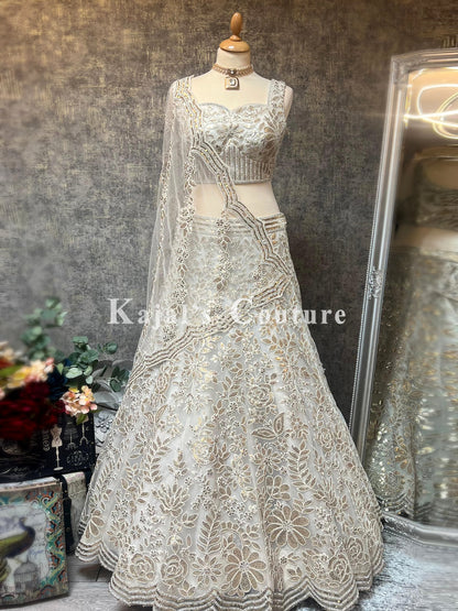 White & Gold Organza Lehenga