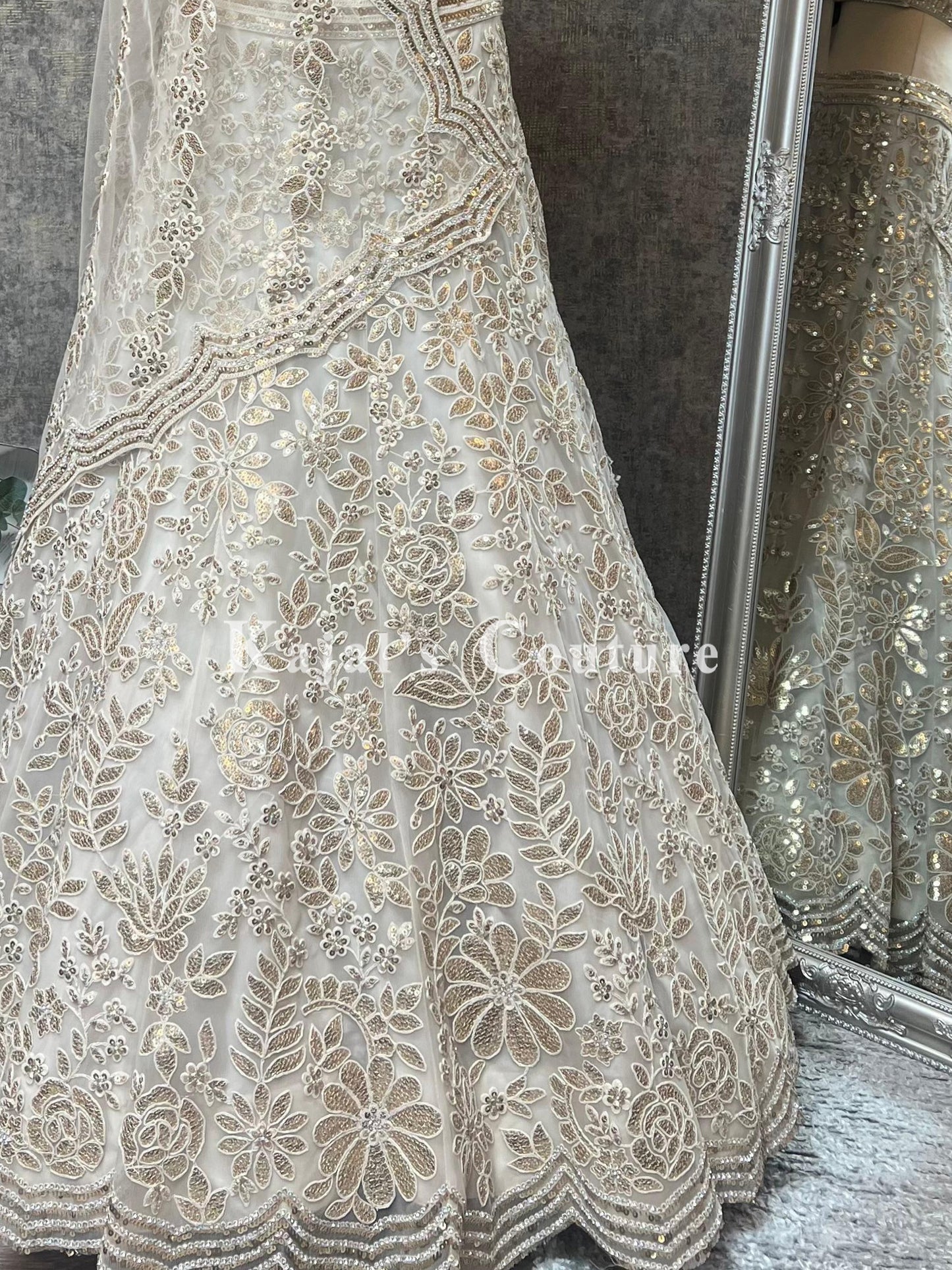 White & Gold Organza Lehenga