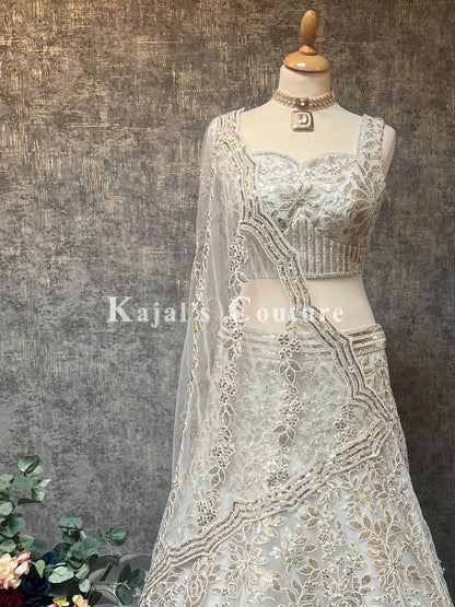 White & Gold Organza Lehenga