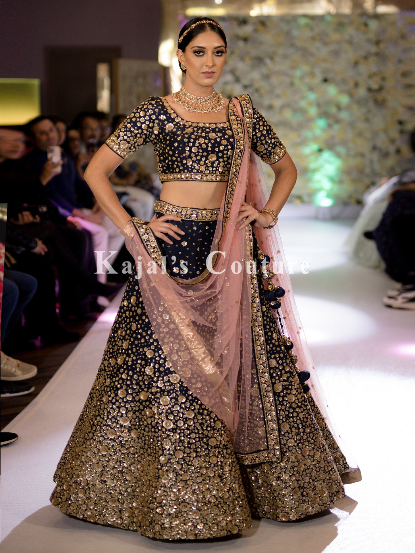 Navy & Gold Sequin Lehenga - Couture Collection