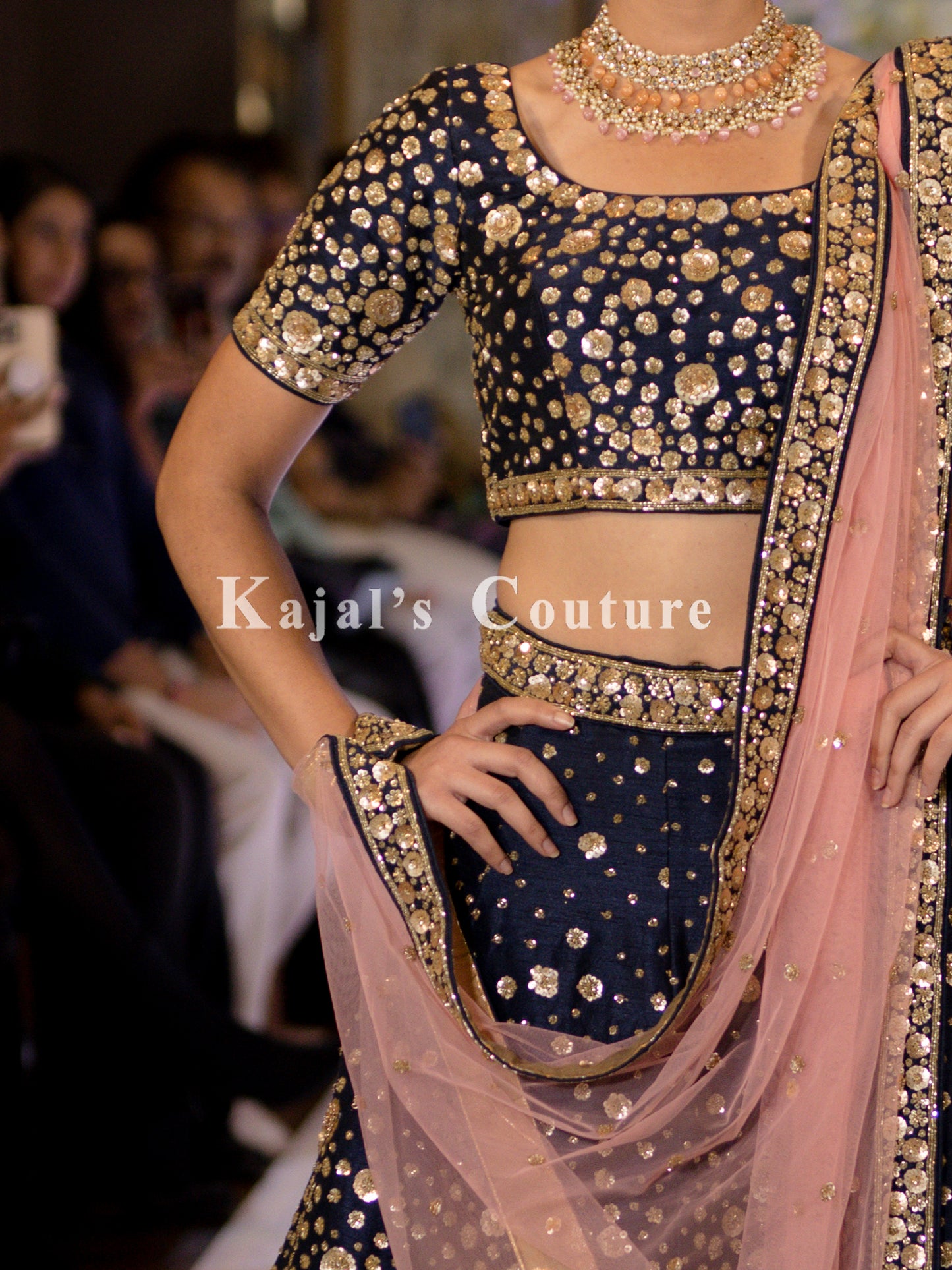 Navy & Gold Sequin Lehenga - Couture Collection