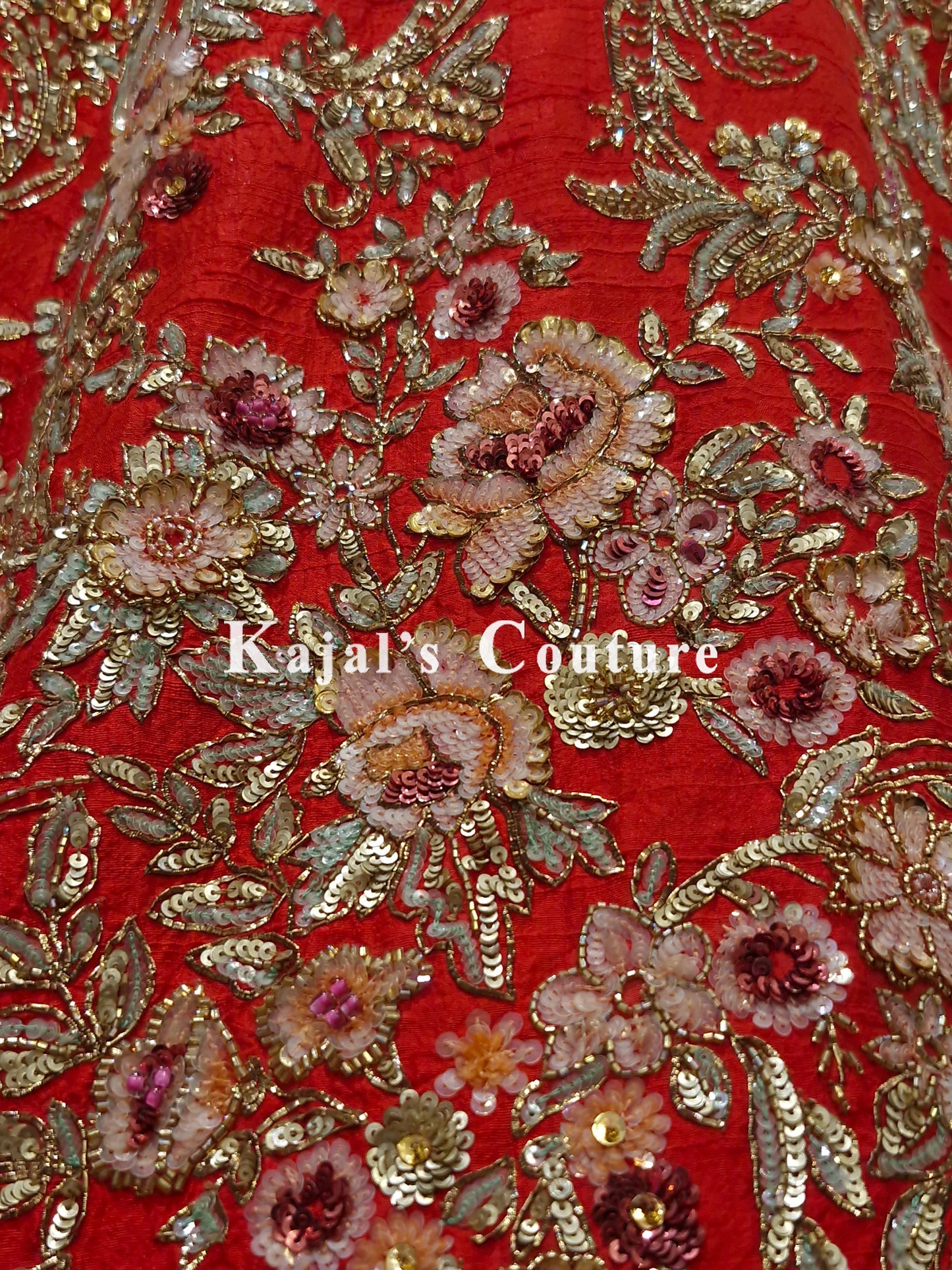 Orange/Red Sequin Floral Heavy Lehenga - Couture Collection