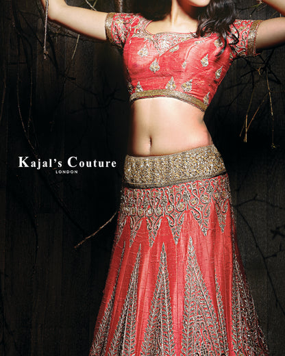 Coral Antique Bridal Lehenga