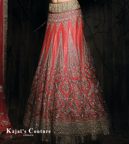 Coral Antique Bridal Lehenga