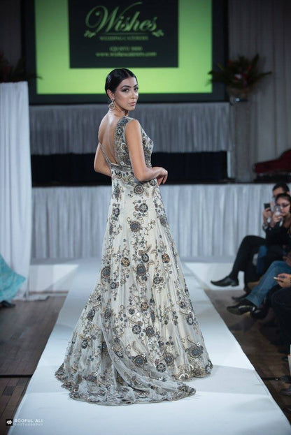 Grey Crystal Embroidered Gown