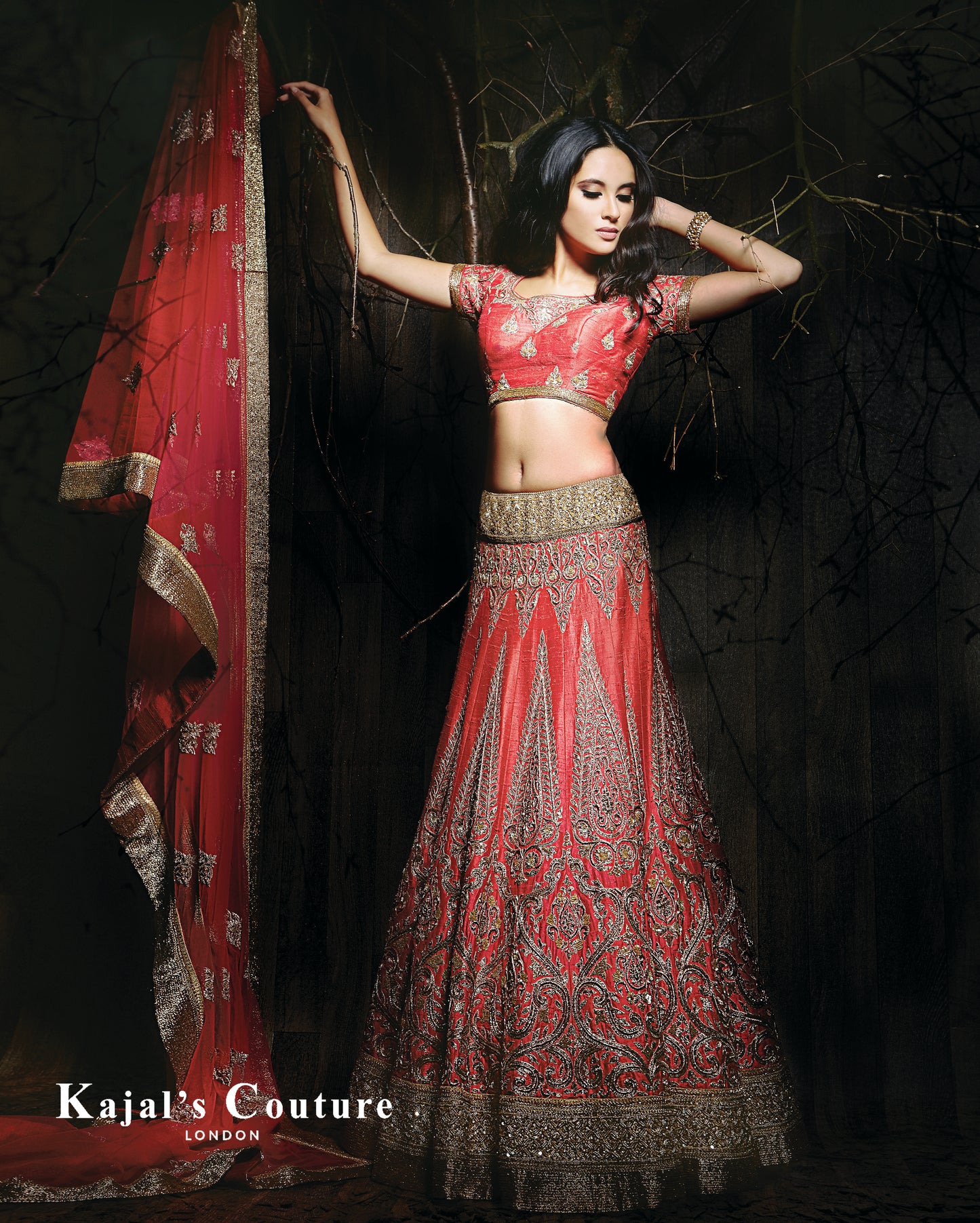 Coral Antique Bridal Lehenga