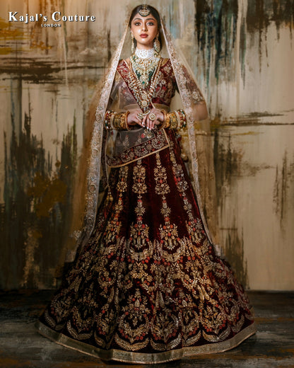 Maroon Velvet Wedding Lehenga