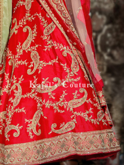 Red Paisley Bridal Lehenga - Couture Collection