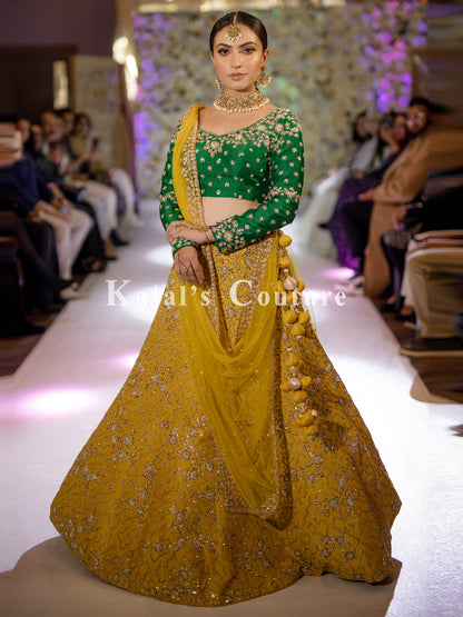 Yellow & Green Embroidered Lehenga -  Couture Collection