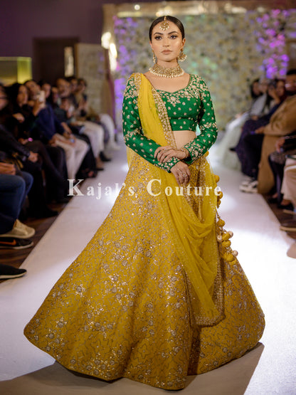 Yellow & Green Embroidered Lehenga -  Couture Collection