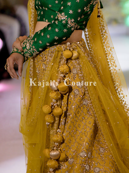 Yellow & Green Embroidered Lehenga -  Couture Collection